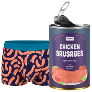 Bokserki męskie kiełbaski w puszce SOXO | Śmieszny prezent | Dzień Chłopaka | Majtki bawełniane dla Niego | Chicken sausages