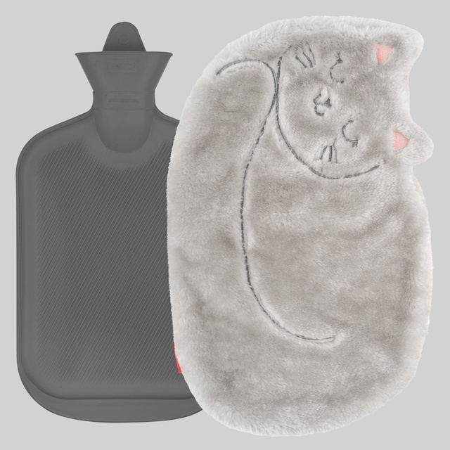 SOXO cat shaped hot water bottle, gray 1.8 L