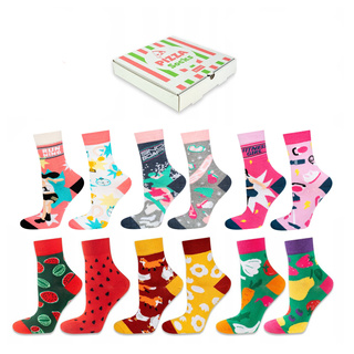 Set in a box 6x Colorful SOXO women's socks pizza