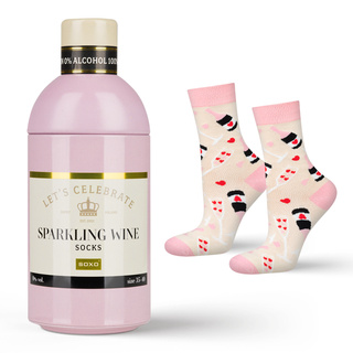 Women's SOXO GOOD STUFF socks with Sparkling Wine in a bottle