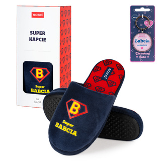 Super Grandma Slippers + Keychain Gift Set
