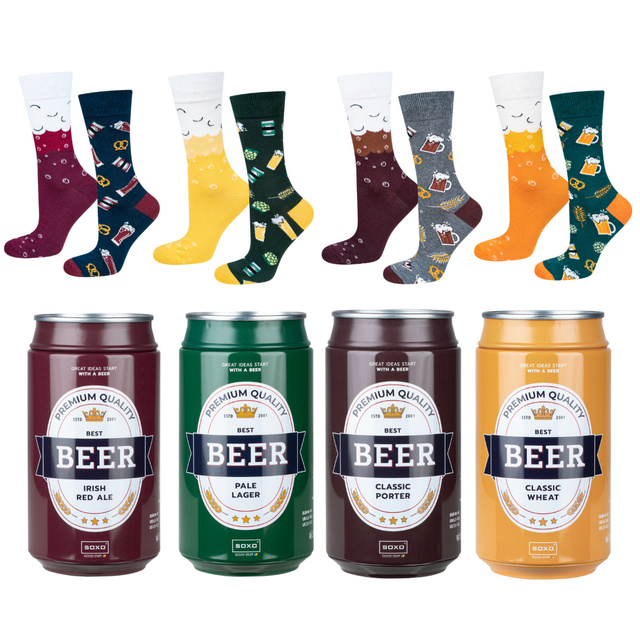 Set of 4x Colorful SOXO GOOD STUFF men's socks funny beer in a can for a gift