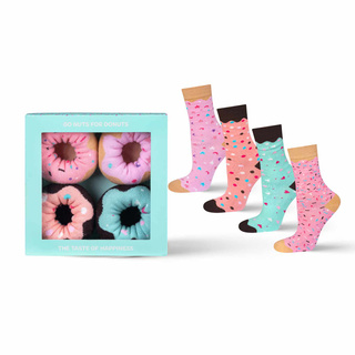 Set of 2x Colorful SOXO women's socks Donuts in a box