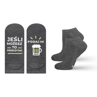 Gray SOXO men's socks with funny polish inscriptions