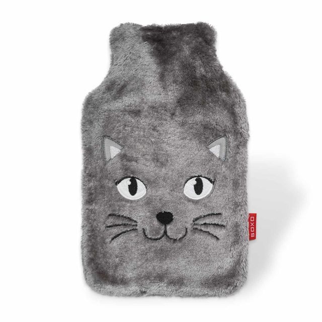 Hot water bottle 1.8L grey SOXO warmer in furry plush cover PRESENT