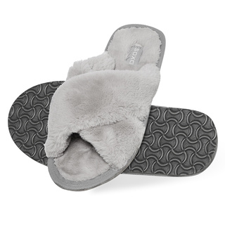 Women's slippers SOXO fur gray with a hard TPR sole