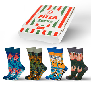 Set of 4x SOXO GOOD STUFF men's socks in a pizza box