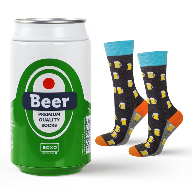 Men's colorful SOXO GOOD STUFF socks funny beer in a gift box