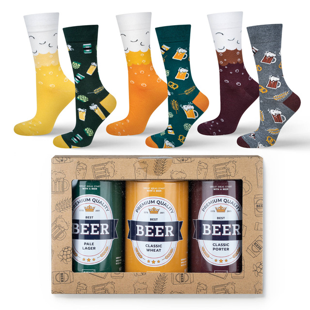 Set of 3x Colorful SOXO GOOD STUFF men's socks funny beer with inscriptions in a can for a gift