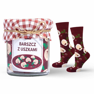 Men's Socks | Women's SOXO GOOD STUFF Borscht with dumplings in a jar funny colorful gift idea for Him | for Her Unisexy