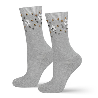 Gray women's SOXO classic cotton socks with pearls