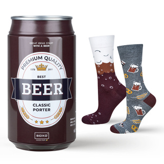 Men's colorful SOXO GOOD STUFF socks funny classic porter beer in a can for a gift