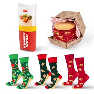 Set of 3 Wrap Socks in a Box and Hamburger Socks in a Box