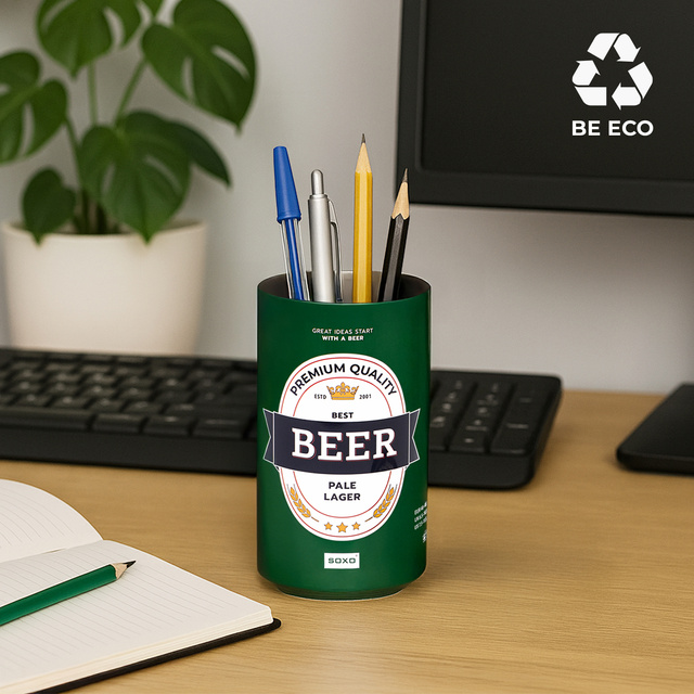 Men's colorful SOXO GOOD STUFF socks, funny Irish Red Ale Beer in a tin for a gift with inscriptions