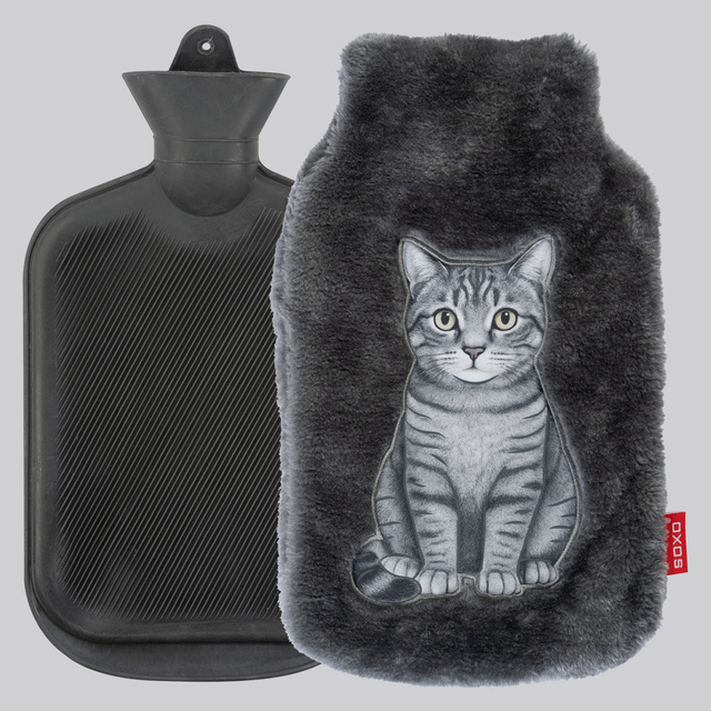 Hot water bottle in a cover with cat 1.8 L
